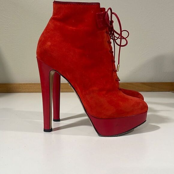 Charlotte Olympia Women's Suede Laced Platform Ankle
Booties Size 38 - Picture 2 of 11